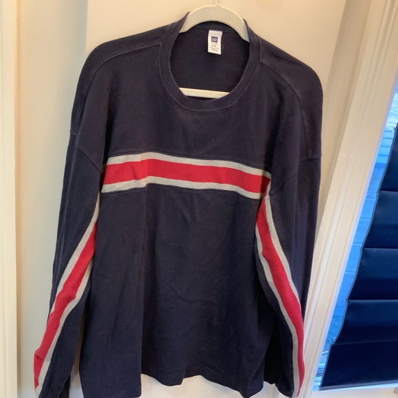 GAP Men's Crewneck Sweater - Navy with Red and White Stripes size XXL. SKU 2707 - Picture 1 of 3